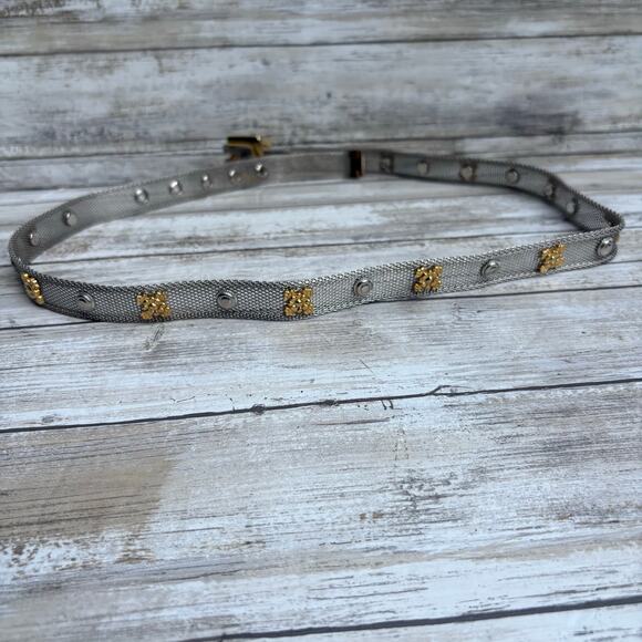 Metallic Mesh Metal Belt Gold Silver Tone Sz Sm 32” Edgy Y2K Utilitarian Floral - Picture 5 of 14